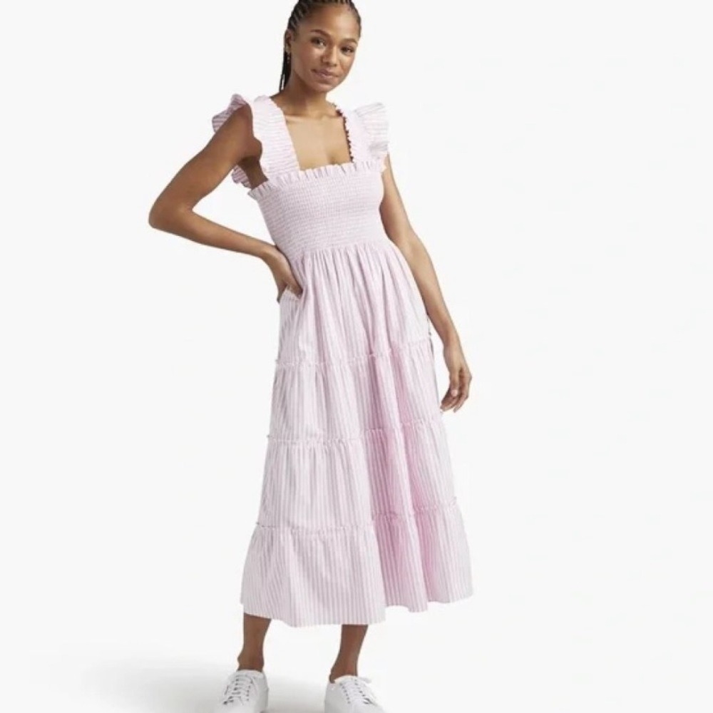 Hill House Pink Striped Midi Dress